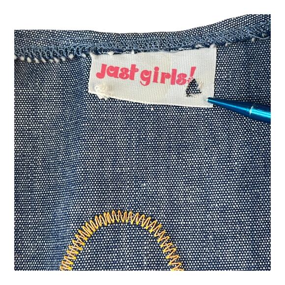 Vintage 70s Jast Girls 2pc Set Youth 5 Denim Vest Yellow Top Yarn Appliqué - Picture 5 of 16